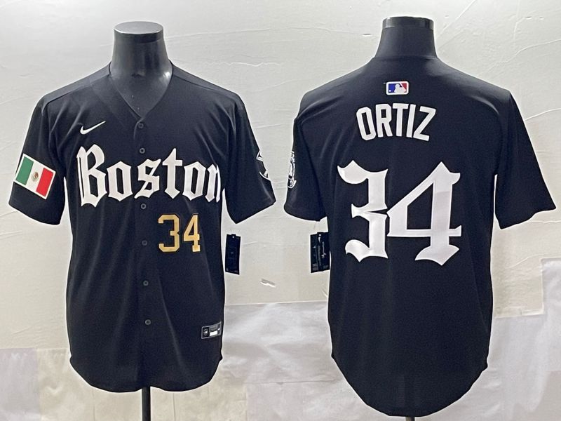 Men 2025 Boston Red Sox #34 Ortiz Black Five generations Joint Name Nike MLB Jersey style 4->boston red sox->MLB Jersey